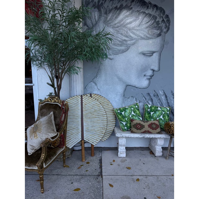 Vintage Painted Wooden Sculptures of Palm Leave - A Pair For Sale In West Palm - Image 6 of 6