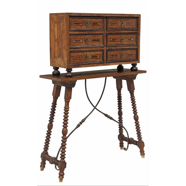 Antique European Baroque Period Spanish Italian Bargueño Table Cabinet on Stand For Sale - Image 13 of 18