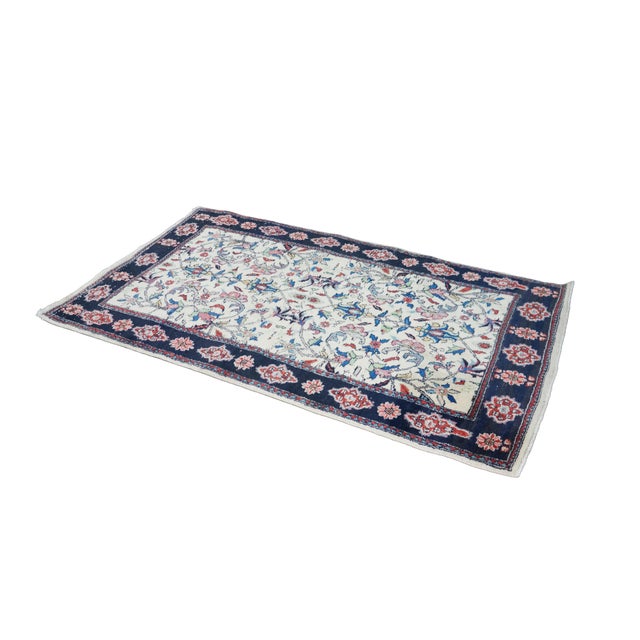 Traditional Vintage Hand-Knotted Oriental Floral Wool Area Rug Ivory Cream Midnight 3x5 For Sale - Image 3 of 12