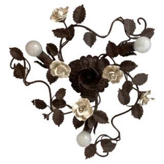 Rush Florentine Wrought Iron Flush Mount by Simoeng For Sale