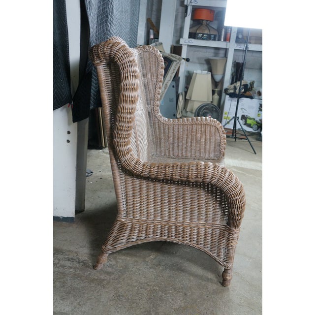 Late 20th Century Victorian Revival Large Woven Wicker Wingback Settee Lounge Bench Loveseat For Sale - Image 9 of 18