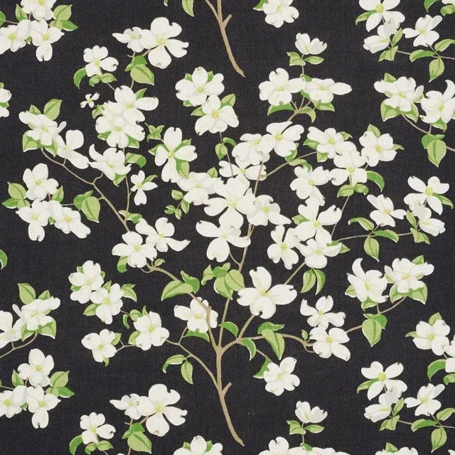 Sample - Schumacher Blooming Branch Fabric in Black For Sale
