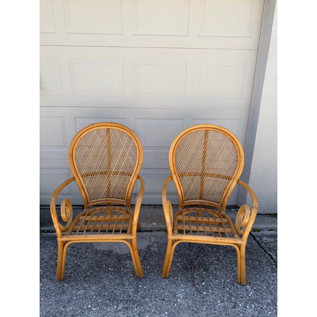 Boho Chic Pair of Vintage Bentwood Rattan & Wicker Armchairs With Spiral Arms, 1970s For Sale - Image 3 of 9