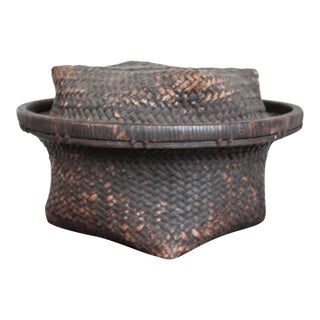 Primative Large African Kuba Basket For Sale