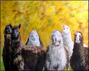 Linda Davidson Llamas Original Oil Painting Artwork on Canvas