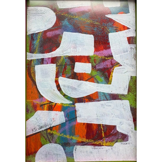 Small original abstract with big painting energy. Kay Sasser Jacoby is an Alabama artist. The work features bright acrylic...