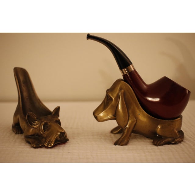 1930s Ronson Solid Brass Dog Pipe Rests - Scottie & Hound - Pair For Sale - Image 6 of 18