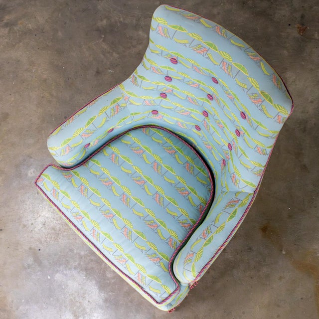 Mid-20th Century Traditional Art Deco Club or Lounge Chair Upholstered W/Beachy Fabric & Bullion Fringe For Sale - Image 6 of 18