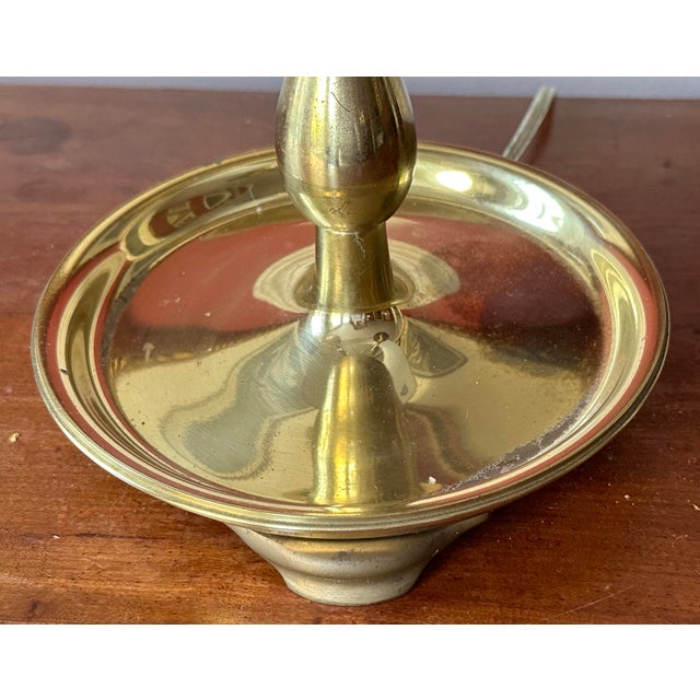 Antique Brass Bouillotte Lamp With White Tole Shade For Sale - Image 4 of 12