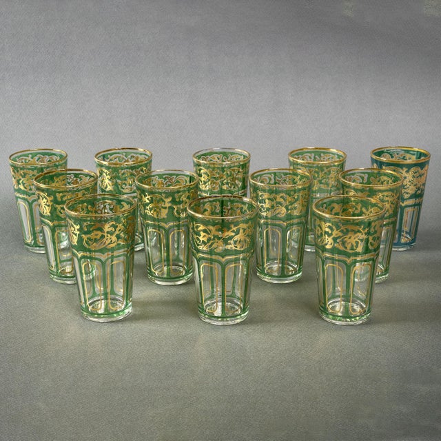 Green French Crystal Green Gilded Tumblers, 1910s, Set of 12 For Sale - Image 8 of 8