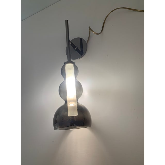 Set of Two Contemporary Smoked in Black Nickel Wall Sconces For Sale - Image 4 of 10