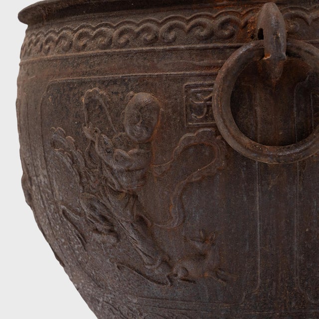 19th Century Chinese Cast Iron Relief Planter For Sale - Image 4 of 4