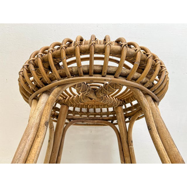 Mid-Century French Woven Bamboo Rattan Stool, 1950s For Sale - Image 4 of 13