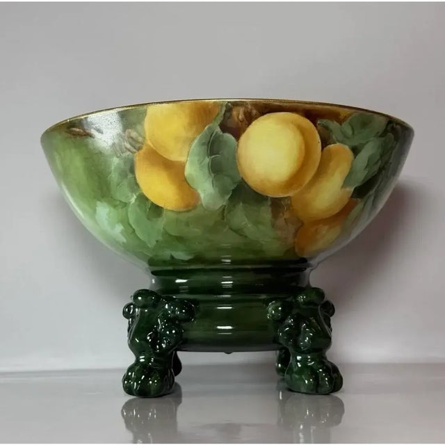 French Antique Jean Pouyat Limoges Punch Bowl, Hand-Painted With Original Figural Stand, France For Sale - Image 3 of 16