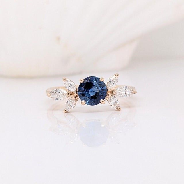 2020s Ceylon Sapphire Ring With Natural Diamond Accents in Solid 14k Yellow Gold, 5mm, Size 6.75 For Sale - Image 5 of 8