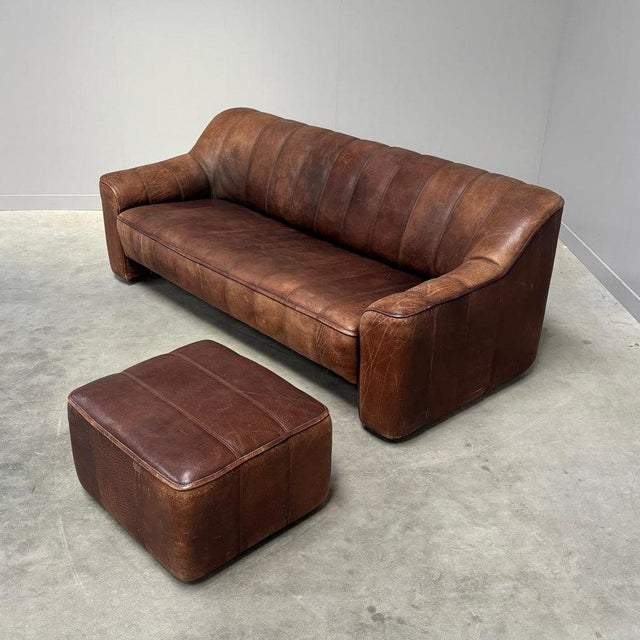Vintage DS44 Three-Seater Sofa with Hocker from de Sede, 1970s, Set of 2 For Sale - Image 11 of 18