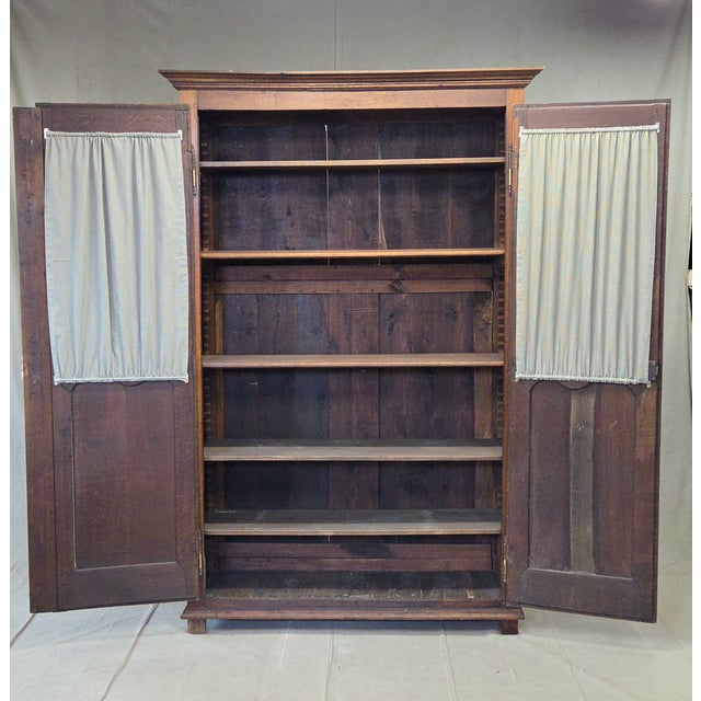 French Provincial Antique French Provincial Wardrobe With Wire Grills and Interior Blue Curtains For Sale - Image 3 of 14
