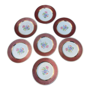 Vintage Dresden Duchess by Harker Floral Scrolled Dinner Plates With 22k Gold Trim- Set of 7