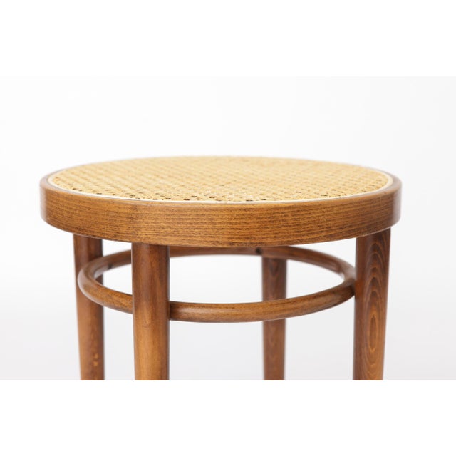 Wood Mid-Century Modern Beech Bentwood Stool with Vienna Cane Seat, 1950s For Sale - Image 7 of 9