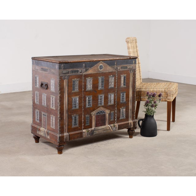 Charming grand country English folk art blanket chest or storage trunk crafted from pine measuring 3 feet wide. The chest...