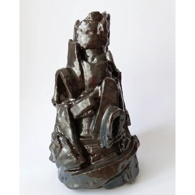 Black Tower of Babel No. 7 — Modernist Sculptural Glazed Ceramic Vase by Diane Grant For Sale - Image 8 of 9