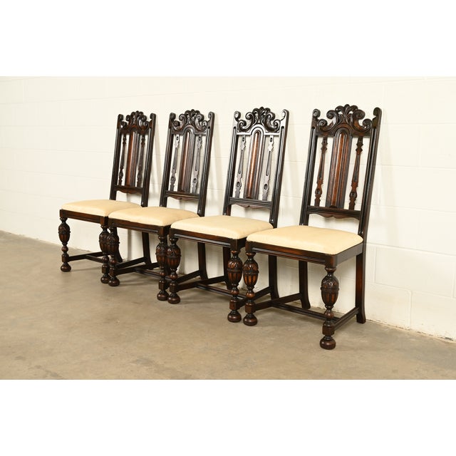 Berkey & Gay Antique English Jacobean Carved Walnut Side Chairs or Dining Chairs, Pair For Sale - Image 13 of 14