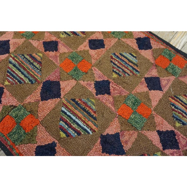 Beautiful Multicolored With Great Geometric Shapes Desings Antique American Hooked Rug. For Sale - Image 4 of 7