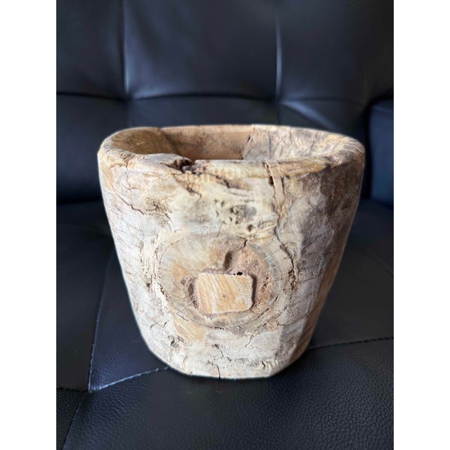 Contemporary Weathered Carved Wood Vessel: Primitive Organic Sculpture For Sale - Image 3 of 5