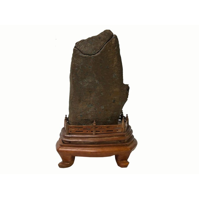 Vintage Naturalistic Scholars Rock Sculpture Dark Green Stone Cicada Accent For Sale - Image 10 of 15