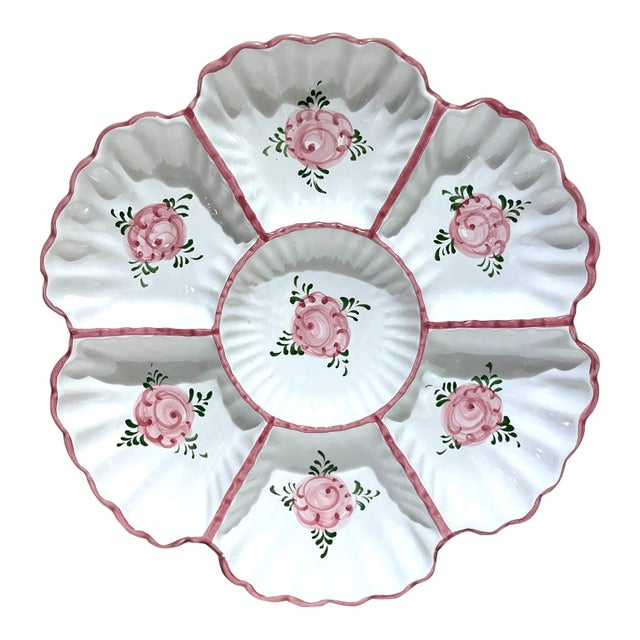 Vintage Mid-Century Modern Hand Painted Vestal Portugal Serving Dish Tray For Sale
