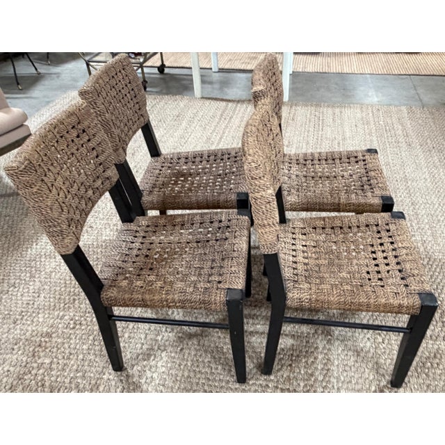Modern 4 Palecek Blackened Pananawood & Woven Seagrass Dining Chairs, Late 20th Century For Sale - Image 3 of 17