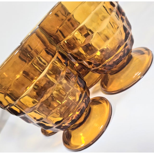 Mid 20th Century Amber Honeycomb Goblets- Set of Four For Sale - Image 5 of 8