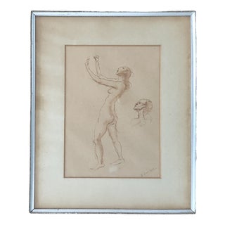 Henrique Cavalleiro, Esquisse de nu, Sanguine on Paper, Framed For Sale