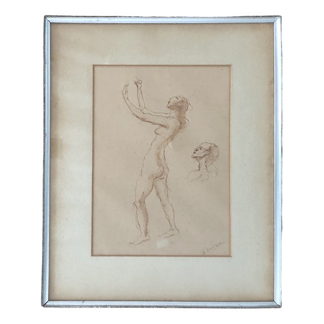Henrique Cavalleiro, Esquisse de nu, Sanguine on Paper, Framed For Sale