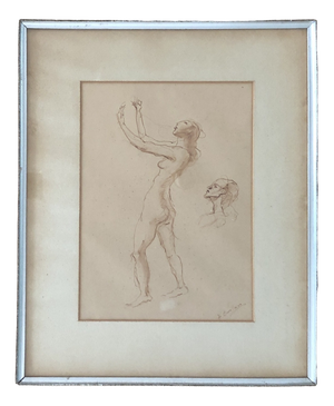 Henrique Cavalleiro, Esquisse de nu, Sanguine on Paper, Framed