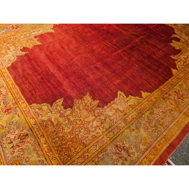 Textile Antique Turkish Oushak Room Size Rug, Handwoven Wool, Red & Yellow, 10' x 12' For Sale - Image 7 of 16