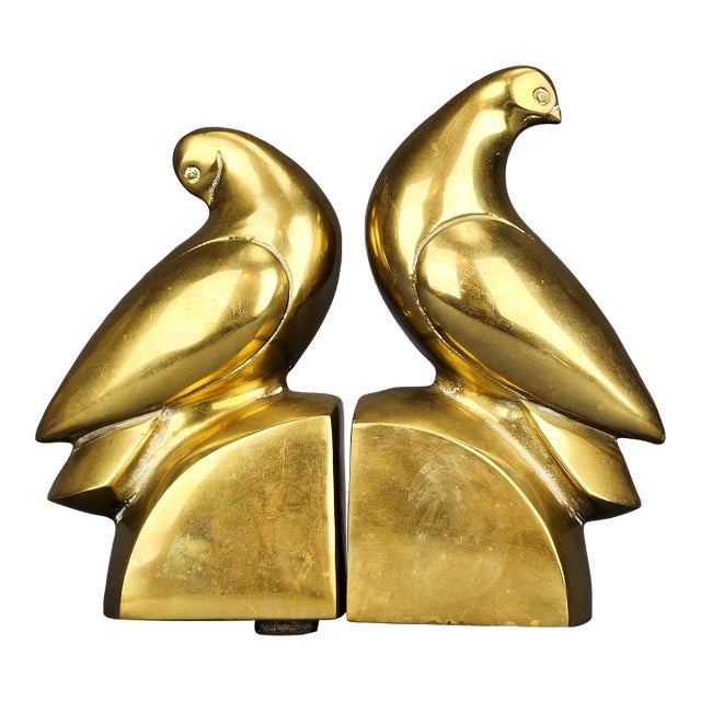 Art Deco Solid Brass Dove Bird Bookends Set of 2 For Sale