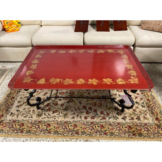 Chinese Brunschwig and Fils Red Lacquered Tray Top Coffee Table With