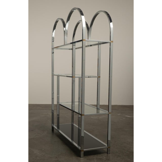 Mid-Century Modern 1970s Chrome Glass Brass Etagere Mixed Metal Glam Display Shelf Baughman For Sale - Image 3 of 16