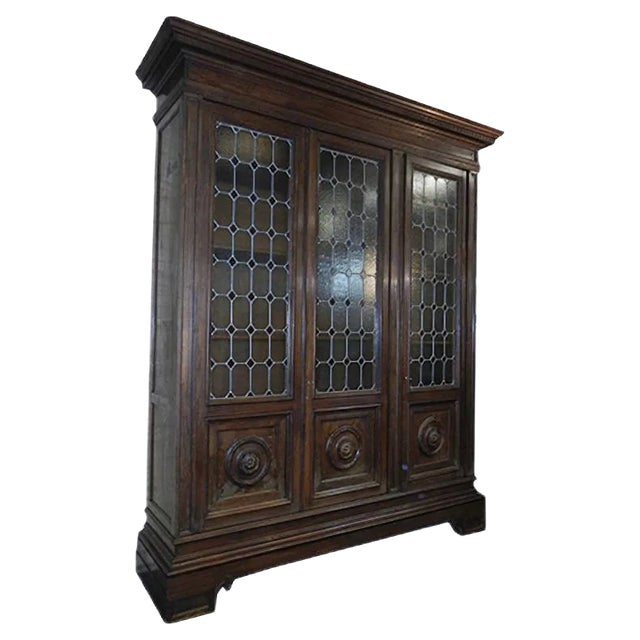 Walnut and Lead Glass Bookcase, Italy, 1950s For Sale