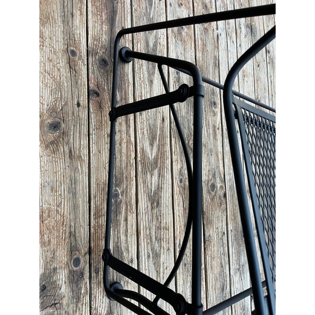 Hollywood Regency 1960s Woodard "Briarwood" Wrought Iron & Mesh Patio Glider Loveseat, Attributed For Sale - Image 3 of 5