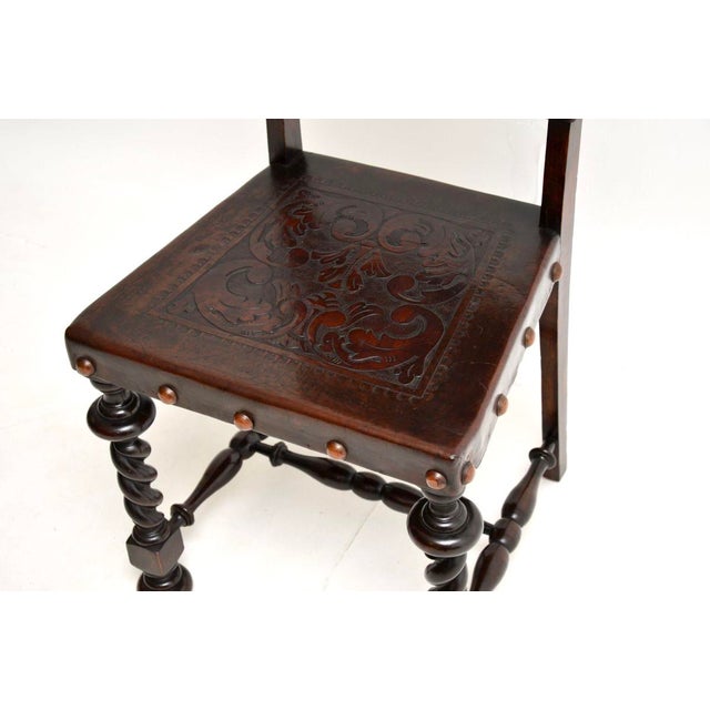 Antique Portuguese Embossed Leather and Walnut Dining Chairs, 1880, Set of 6 For Sale - Image 15 of 17