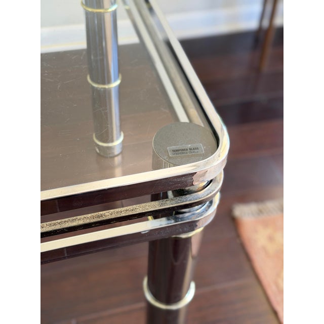 1960s-1970s Romeo Rega Pair of Vintage MCM Chrome & Brass Glass Side Tables For Sale - Image 11 of 12