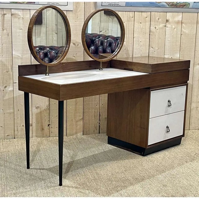1970s 1970s Dressing Table With 2 Round Mirrors For Sale - Image 5 of 13