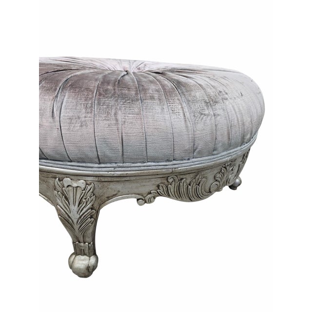 Hollywood Regency Carved Round Ottoman For Sale - Image 4 of 7