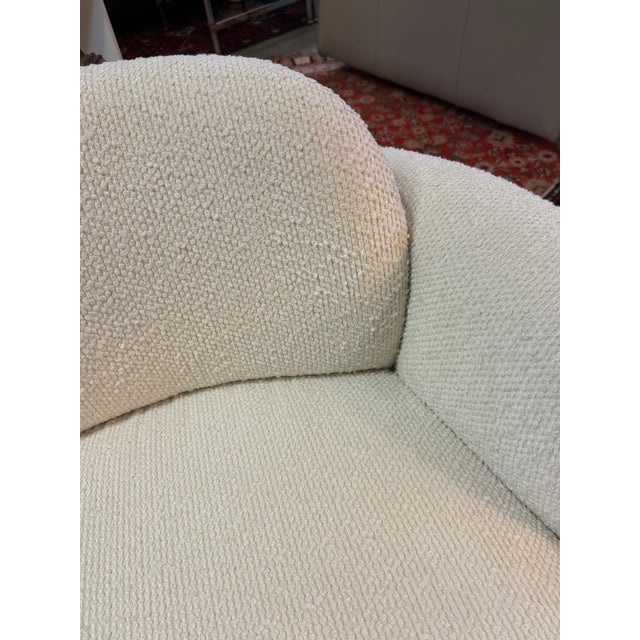 Wood Custom Cream Color Boucle and Wood Lounge Chair For Sale - Image 7 of 11