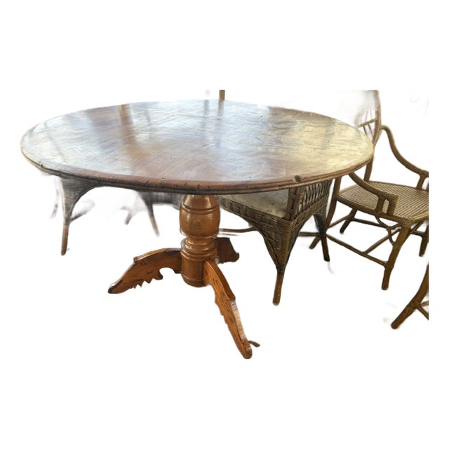 Antique French Fruitwood Round Kitchen Dining Table 45 Inches For Sale