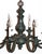 Eight arm chandelier with octagonal candle cups. Verdigris finish.