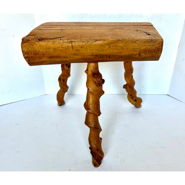 Mid-Century Brutalist Handcrafted French Twisted Splay Leg Fruit Wood Stool For Sale - Image 10 of 14