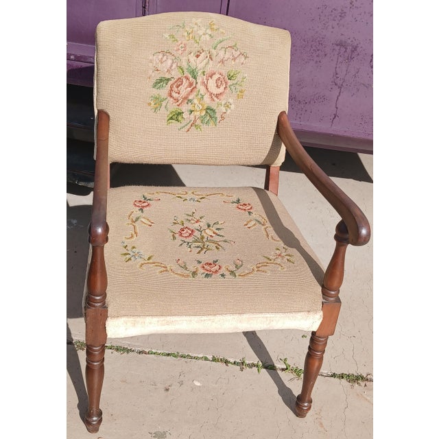 Antique Victorian Needlepoint Armchair Floral Tapestry Accent Chair For Sale - Image 9 of 16